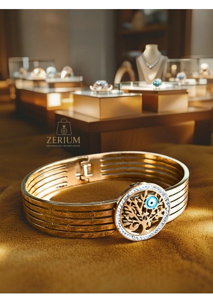 Hayat Ağacı Motifli Altın Renk Kaplama 316L Kadın Çelik Bileklik fiyatları