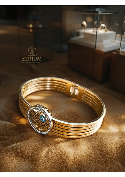 Hayat Ağacı Motifli Altın Renk Kaplama 316L Kadın Çelik Bileklik fırsatları