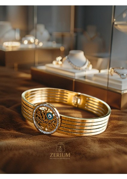 Hayat Ağacı Motifli Altın Renk Kaplama 316L Kadın Çelik Bileklik indirimleri