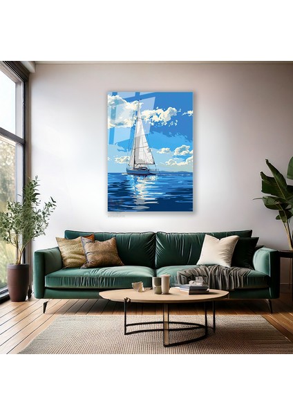 Cam Dikey Duvar Tablosu Cam Deniz ve Yelkenli Ev Ofis Salon Modern Duvar Tablosu fiyatları