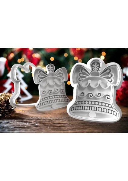 4'lü Zil Şeklinde Desenli Kurabiye Kalıbı