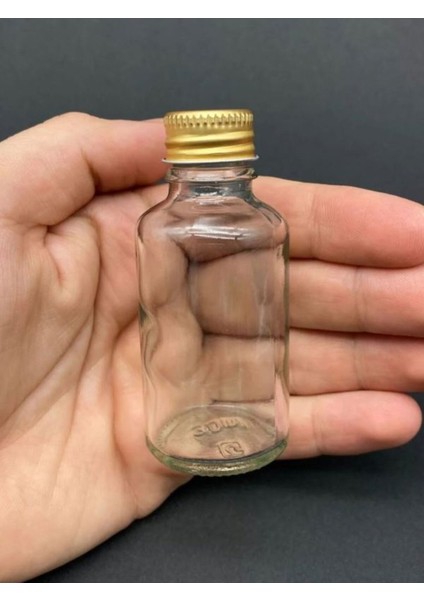 6 Adet - 50 ml Şeffaf Cam Şişe Gold Kapak Limonata Şişesi Kolonya Şişesi, Meyve Suyu Şişesi, 50 ml