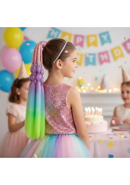 Balon ve Düz Salaş Örgülü Lastikli At Kuyruğu - ACM18