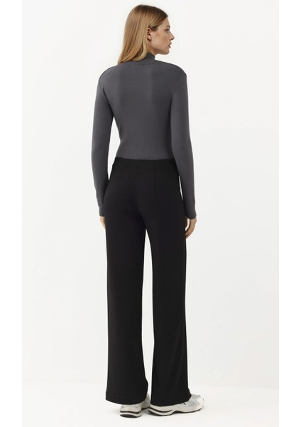 Kadın Modal Touch Nervür Detaylı Geniş Paça Pantolon Siyah fırsatları