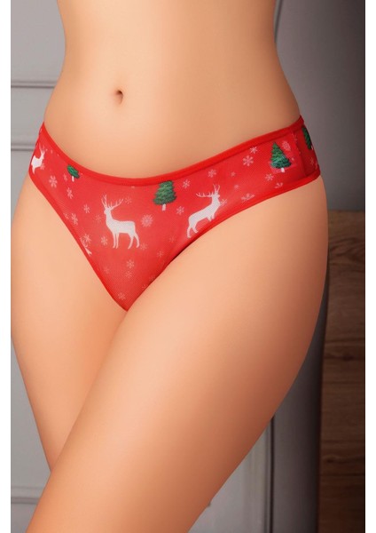 Özel Bölgesi Açık Yılbaşı Desenli Fantezi Tanga String