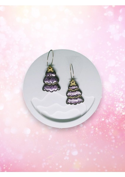 Muffyclay Özel Tasarım, Polimer Kil Halka Simli Çam Ağacı Küpe - Yılbaşı Özel Tasarım fiyatları