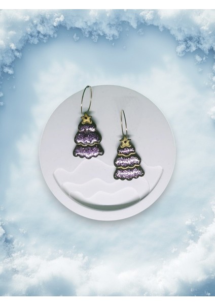 Muffyclay Özel Tasarım, Polimer Kil Halka Simli Çam Ağacı Küpe - Yılbaşı Özel Tasarım fırsatları