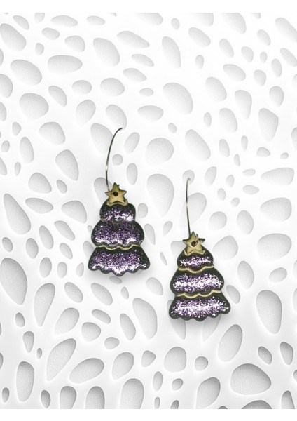 Muffyclay Özel Tasarım, Polimer Kil Halka Simli Çam Ağacı Küpe - Yılbaşı Özel Tasarım indirimleri