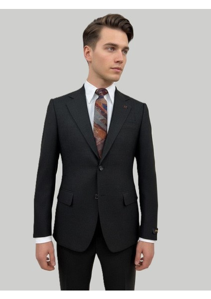 Siyah Dokulu Modern Fit Tek Düğmeli Ceket modelleri