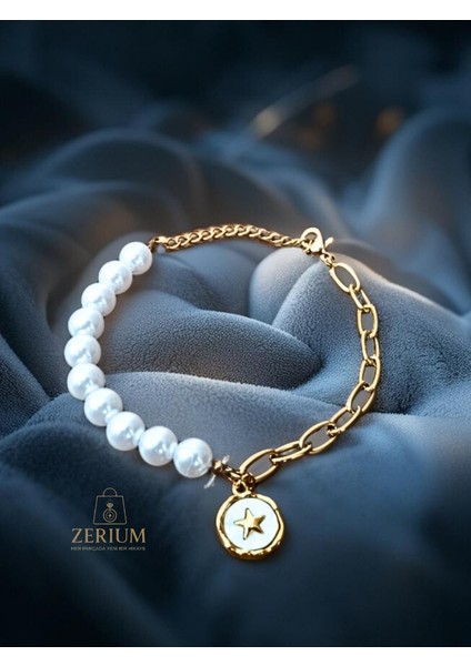 Celestial Fusion: Yıldız Desenli Incili & Zincir Kadın Bileklik 316L fiyatları