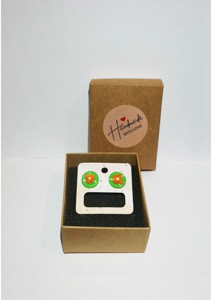 Muffyclay Özel Tasarım, El Yapımı Polimer Kil Çiçek Motifli Yeşil Küpe