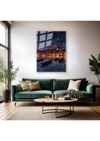 Cam Dikey Duvar Tablosu Cam Ayasofya Gece Ay Ev Ofis Salon Modern Duvar Tablosu fiyatları