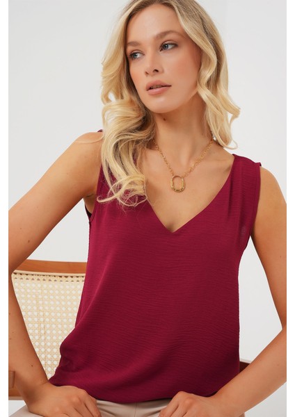 Kadın BDART V Yakalı Bluz Bordo Kırmızı fırsatları