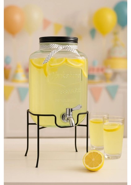 4 Litre Cam Sebil Musluklu Cam Şerbetlik Damacana Ferforje Ayaklı Cam Sebil – Şeffaf Kare Tasarım