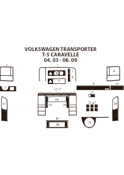 Volkswagen Carevella Alüminyum Kaplama 2003-2009 31 Parça Koyu Meşe