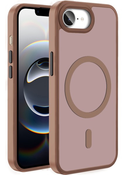iPhone 16E Kılıf M-Safe Şarj Özellikli Mat Arka Yüzey Nvg Sio Kapak - Kahverengi