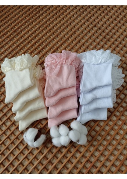 Dantelli Penye Burun Dikişsiz 12'li Kız Çocuk Çorabı