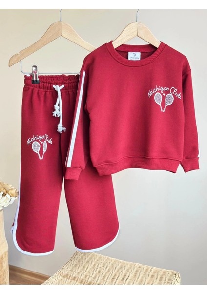 Michigan Club Biye Detaylı %100 Pamuk Sweatshirt ve 3 İplik Eşofman Takımı fırsatları