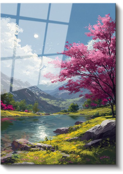 Cam Dikey Duvar Tablosu Cam Nehir Manzara Ev Ofis Salon Modern Duvar Tablosu