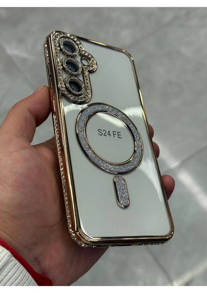 Samsung Galaxy S24 Fe Kılıf Elmas Taşlı Tuşlu Arka Şeffaf Kamera Lens Üstü Korumalı Magsafe Manyetik modelleri