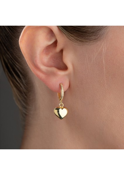 925 Ayar Gümüş Bombeli Sallantılı Kalp Küpe modelleri