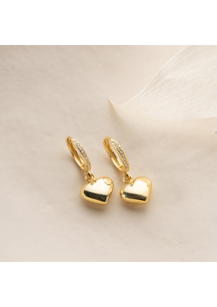 925 Ayar Gümüş Bombeli Sallantılı Kalp Küpe fırsatları