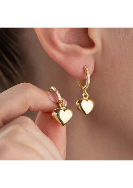 925 Ayar Gümüş Bombeli Sallantılı Kalp Küpe indirimleri