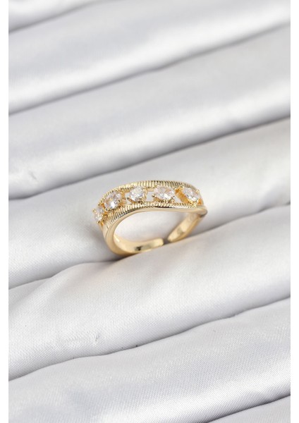 Pirinç Gold Renk Zirkon Taşlı Kadın Yüzük