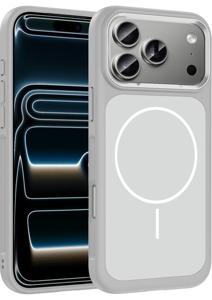 iPhone 17 Pro Kılıf M-Safe Şarj Özellikli Metal Kamera Çerçeveli Frms Sanremo Silikon Kapak - Beyaz