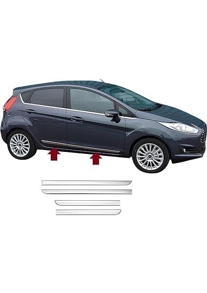 Krom Paslanmaz Çelik Yan Kapı Çıtası 4 Parça Set Fiesta Mk6 2009–2017 ile Uyumlu modelleri