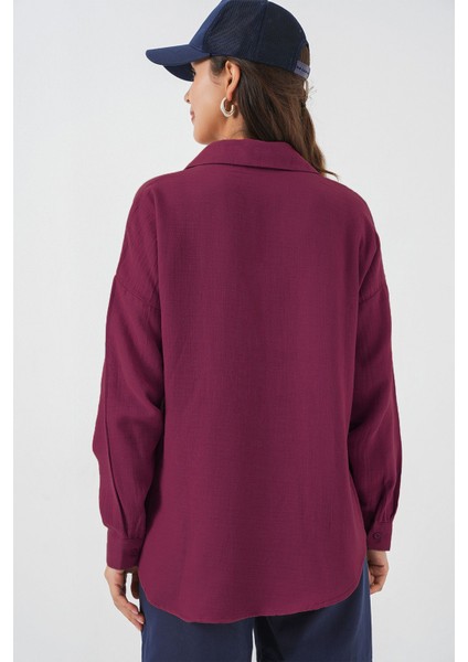 Kadın Bdart Cepli Oversize Düğmeli Keten Karışımlı Gömlek Purple modelleri