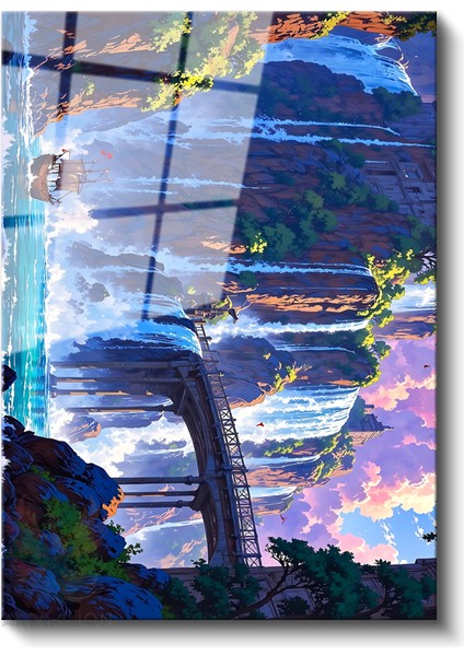 Cam Dikey Duvar Tablosu Cam Şelale Gemi Ev Ofis Salon Modern Duvar Tablosu