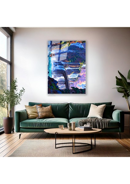 Cam Dikey Duvar Tablosu Cam Şelale Gemi Ev Ofis Salon Modern Duvar Tablosu fiyatları