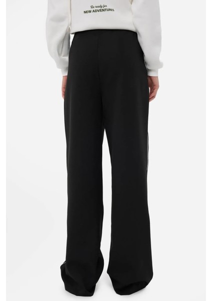 Kadın Kontrast Detaylı Geniş Kesim Elastik Bel Pantolon Black