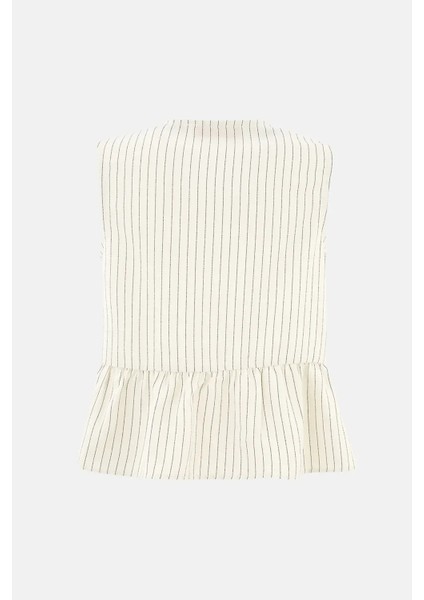 Kadın Dantel Detaylı Şeritli Kolsuz Bluz Natural