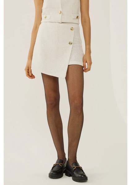 Kadın Tweed Düğme Detaylı Şort White