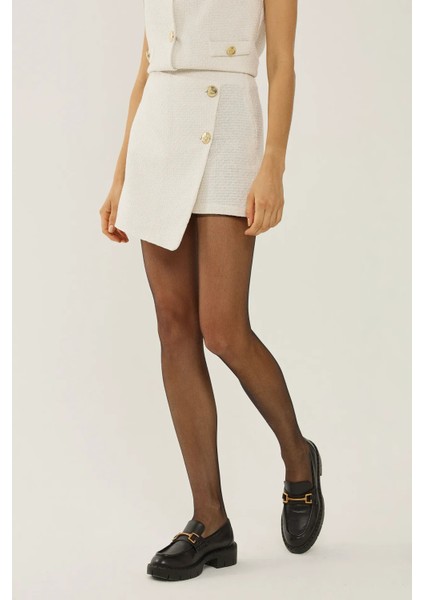 Kadın Tweed Düğme Detaylı Şort White