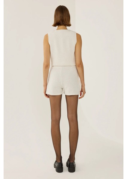 Kadın Tweed Düğme Detaylı Şort White