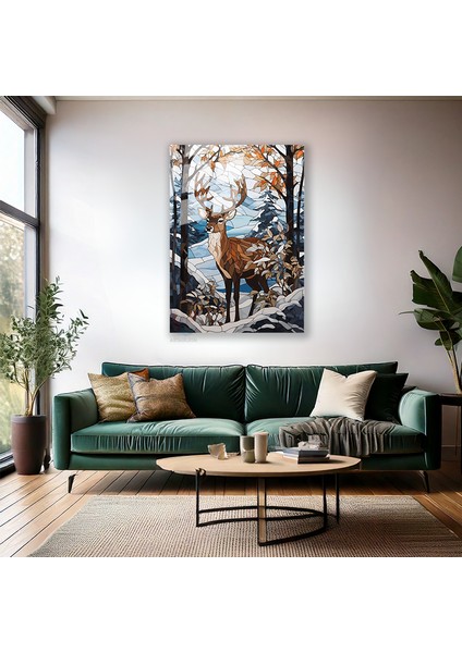 Cam Dikey Duvar Tablosu Cam Geyik Kış Teması Ev Ofis Salon Modern Duvar Tablosu fiyatları
