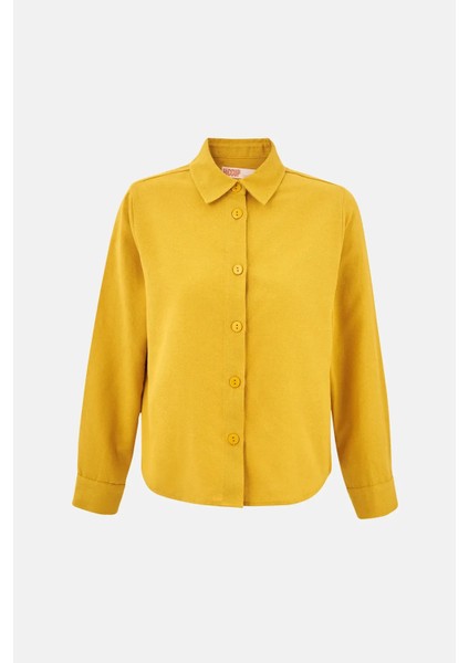 Kadın Keten Karışımlı Gömlek Kehribar Sarısı