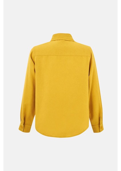 Kadın Keten Karışımlı Gömlek Kehribar Sarısı