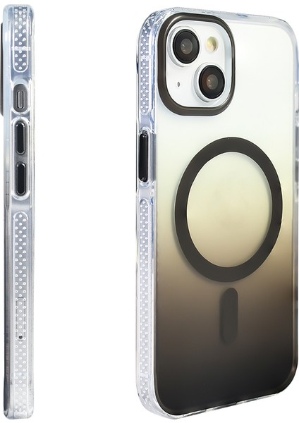 iPhone 14 Kılıf M-Safe Şarj Özellikli Transparan Renk Geçişli Iksp Toros Kapak - Gold modelleri