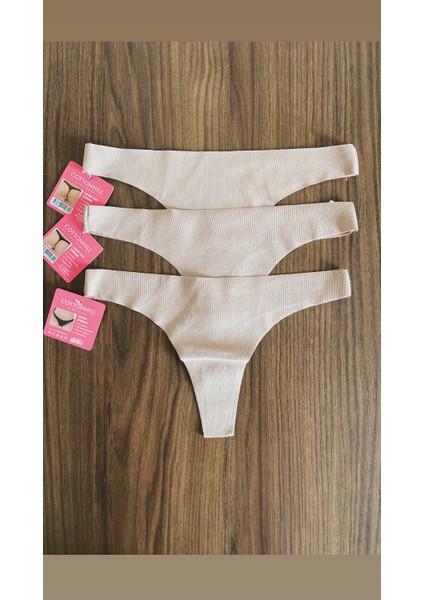 3 Adet 1 Paket Kahve Basic Klasik Lazer Kesim Kadın Tanga Külot