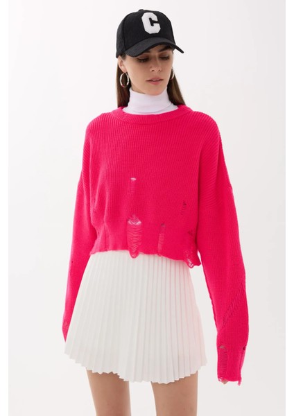 Kadın Oversized Örme Kazak Pink