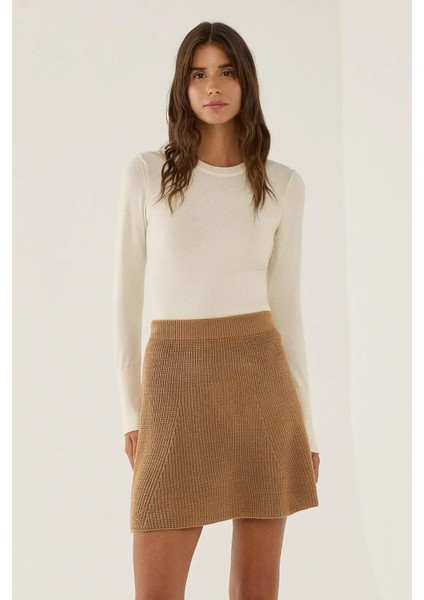 Kadın Triko Mini Etek Kestane Kahvesi