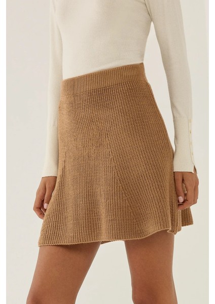 Kadın Triko Mini Etek Kestane Kahvesi