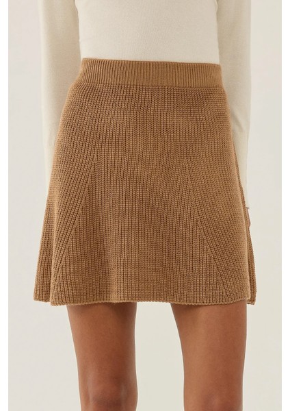 Kadın Triko Mini Etek Kestane Kahvesi