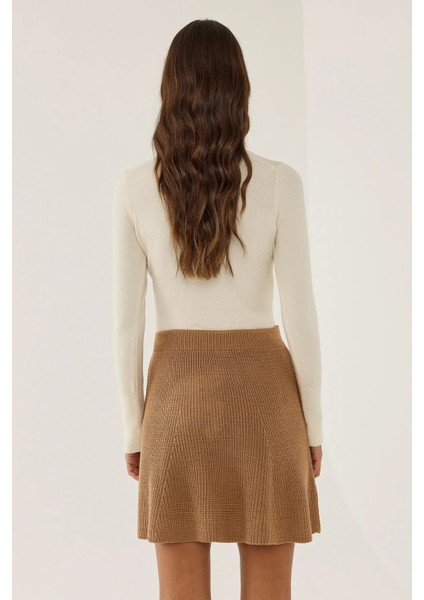 Kadın Triko Mini Etek Kestane Kahvesi