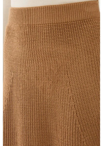 Kadın Triko Mini Etek Kestane Kahvesi