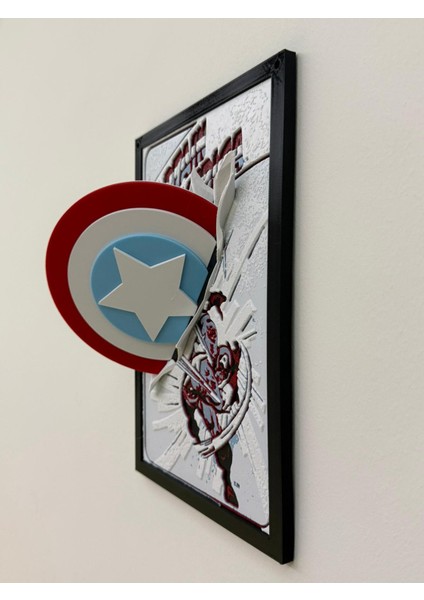 Hueforge Tarzı Kaptan Amerika Duvar Dekoru – Fırlayan Kalkanlı 3D Marvel Tablo fiyatları
